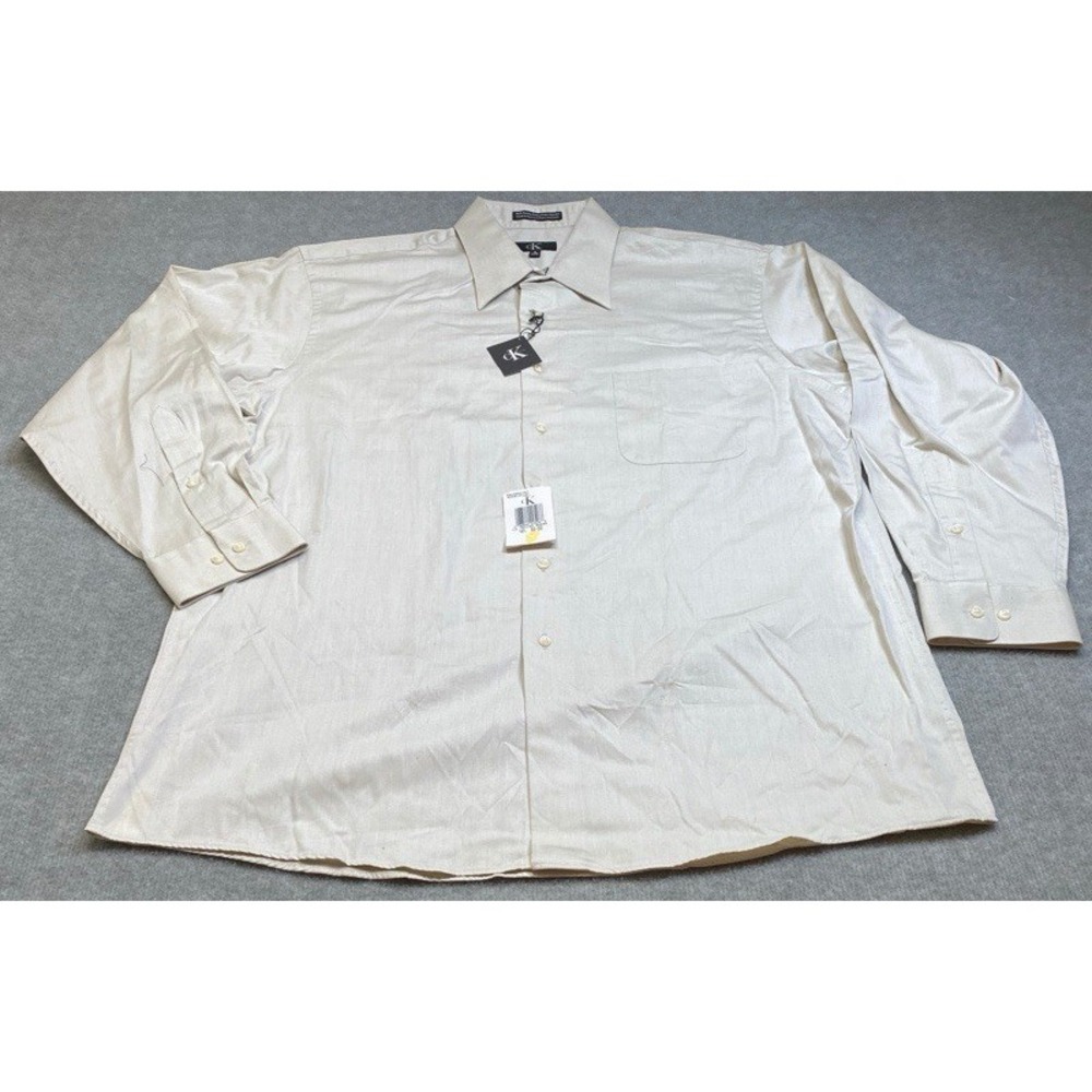 NWT Calvin Klein Dress Shirt Mens XL 17 32/33 Beige Supima Cotton Textured LS